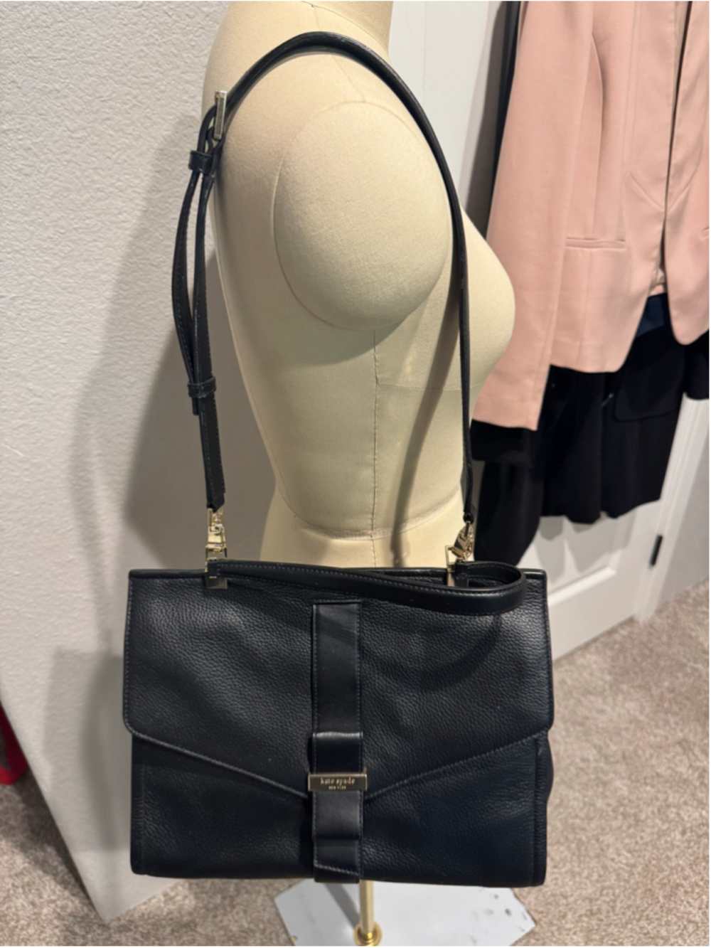 Women's Kate Spade Black Pebble Leather Convertible Shoulder Bag